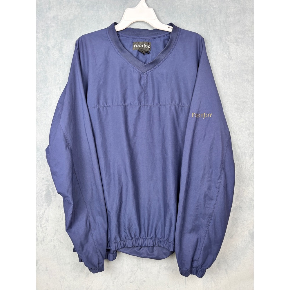 FootJoy Mens XL Navy Blue V-Neck Pullover Golf Windbreaker Jacket FJ Logo